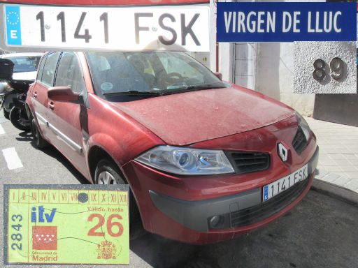 Veh&iacute;culos abandonados, verlassene Fahrzeuge, Madrid, Spanien, Renault Megane, Kennzeichen 1141 FSK, Erstzulassung Juli 2008, Calle Virgen de Lluc 89, 28027 Madrid im September 2026