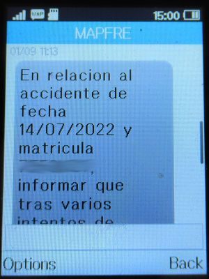 MAPFRE Versicherungen, Spanien, SMS mit Info Schadensbearbeitung auf einem Alcatel 2051X