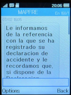 MAPFRE Versicherungen, Spanien, SMS mit Info Dokumente einsenden oder abgeben auf einem Alcatel 2051X