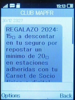 MAPFRE Versicherungen, Spanien, SMS mit Info zum Club MAPFRE auf einem Alcatel 2051X