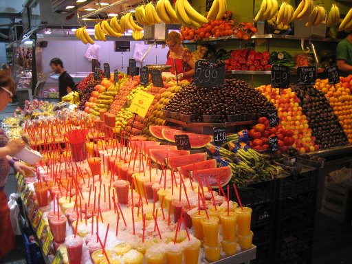 Mercat de la Boqueria, Barcelona, Spanien, frisch gepresste Säfte