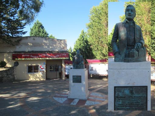 Parque Temático del Mudejar de Castilla y León, Olmedo, Spanien, Eingang und Statue von Félix Arranz Pinto