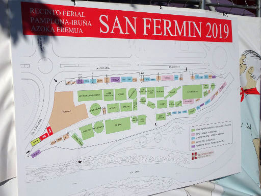 San Fermín 2019, Pamplona, Spanien, Übersichtsplan vom Festgelände