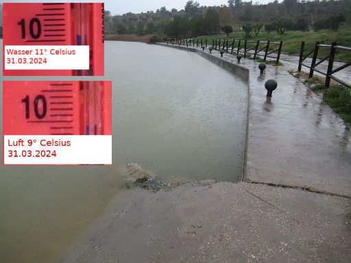 Stausee Entrepeñas, Pareja, Spanien, Luft– und Wassertemperatur 31. März 2024