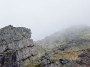 Pico de Urbión, Soria, Spanien, Gipel im Nebel