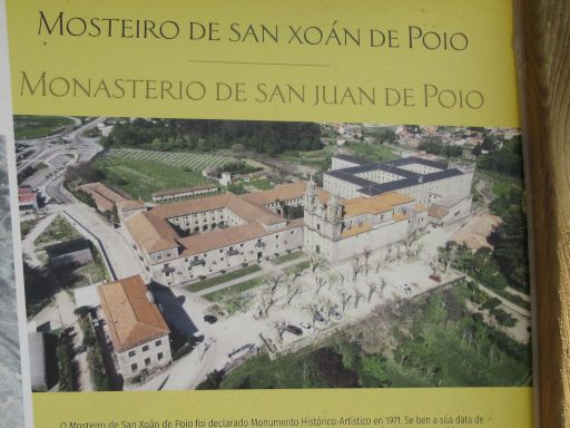 Monasterio de Poio, Poio, Spanien, Informationstafel mit Luftbildaufnahme