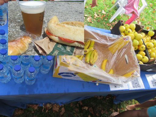 IV Traves&iacute;a a nado R&iacute;o L&eacute;rez 2026, Schwimmwettbewerb, Pontevedra, Spanien, Wasser in Kunststoffflaschen, Bananen, &Auml;pfel, Bier, Baguette und Croissant