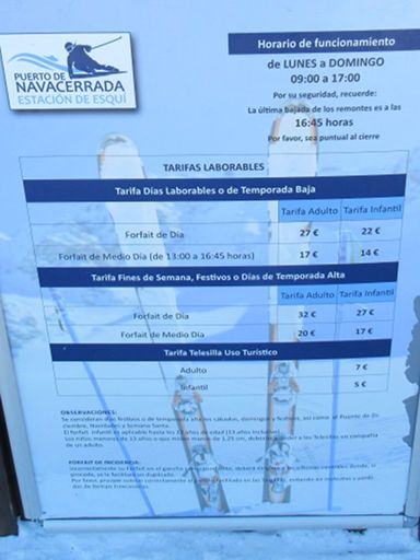 Skigebiet, Puerto de Navacerrada, Spanien, Preise 2023