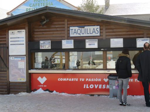 Skigebiet, Puerto de Navacerrada, Zona baja, Spanien, Schalter Kartenverkauf