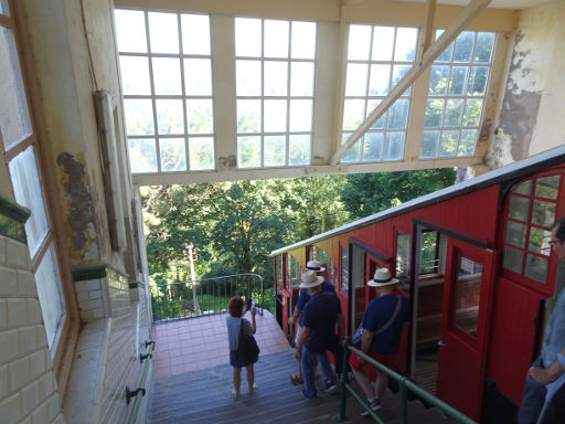 Monte Igueldo Funicular, Standseilbahn, San Sebastian, Spanien, Ankunft in der Bergstation