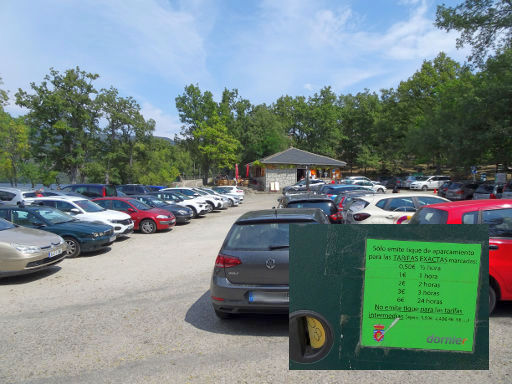 Lago de Sanabria, Schwimmwettbewerb 2019, Galende, Provinz Zamora, Spanien, kostenpflichtiger Parkplatz am Lago de Sanabria