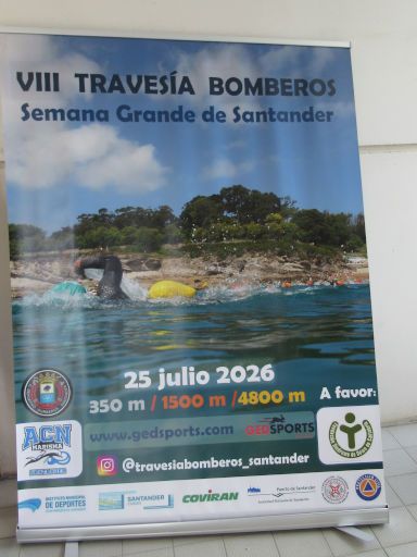 VIII Traves&iacute;a a nado, Bomberos, Semana Grande de Santander 2026, Schwimmwettbewerb, Santander, Spanien, Informationstafel