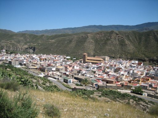 Sierra de Alhamilla, Andalusien, Spanien, Ausblick auf Tabernas von der Burg Ruine