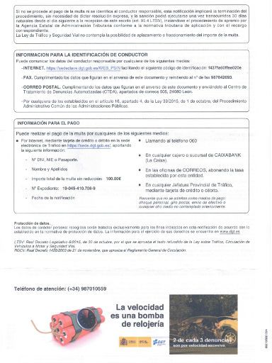 Strafzettel Bußgeldbescheid, DGT, Spanien, Bußgeldbescheid Seite 2