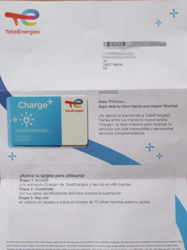 TotalEnergies Charge+ Karte, Spanien, Hinweise zur Aktivierung der Karte
