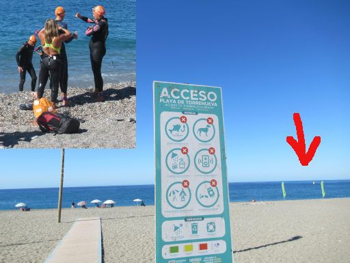 Traves&iacute;a a nado, Torrenueva Costa, 2026, Torrenueva Costa, Spanien, Schwimmwettbewerb, Startbereich am Playa de Torrenueva
