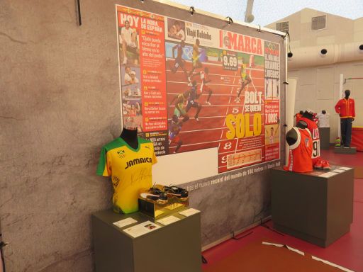 Sportmuseum (Wanderausstellung), Valladolid, Spanien, 100 m Weltrekord Usain Bolt