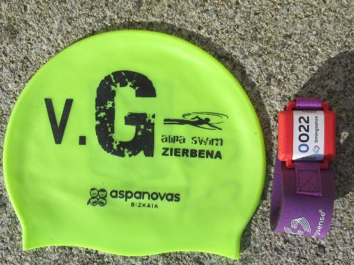 V. Galipa Swim Zierbena, Schwimmwettbewerb 2023, Zierbena, Spanien, Starterpaket mit Badekappe und Zeitmessung RFID Chip mit Klettband