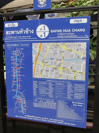 Khlong Saen Seap Express Boot Service, Bangkok Thailand, Informationen an der Station Sapan Hua Chang