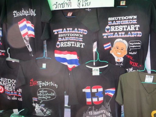 Bangkok, Thailand, Bangkok Shutdown Januar 2014, T–Shirt Händler
