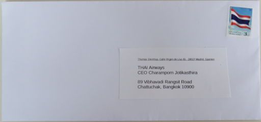 Thailand Post, Bangkok, Thailand, Brief national 3,- THB im Dezember 2015