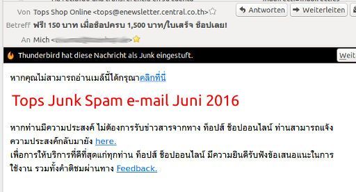 Tops Supermarkt Online, Bangkok, Thailand, Tops Shop Online Spam e–mail Juni 2016