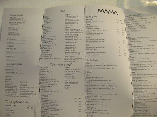 Mama Shelter Hotel, Mamm&rsquo;s Bar, Dubai, Vereinigte Arabische Emirate, Getr&auml;nkekarte