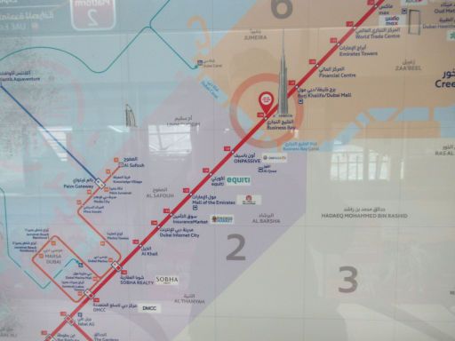 Dubai Metro, Dubai, Vereinigte Arabische Emirate, &Uuml;bersichtsplan von einem Teil der roten Linie