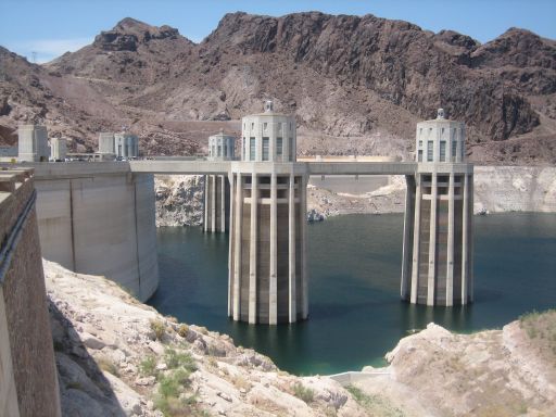 Hoover Dam, Nevada, Arizona, USA, Stausee Seite und Wasser Einlass