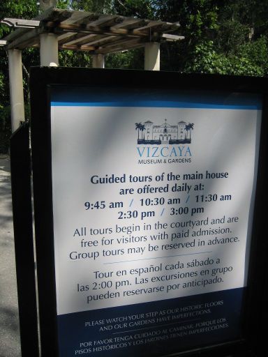 Vizcaya Museum & Gardens, Miami, Florida, Vereinigte Staaten von Amerika, Informationen am Eingang
