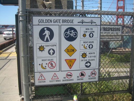 Golden Gate Bridge, San Francisco, Vereinigte Staaten von Amerika, Fußgänger und Radfahrer Regeln