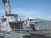 San Francisco Maritime National Park Association, San Francisco, Vereinigte Staaten von Amerika, U-Boot USS Pampanito Bordkanonen auf dem Vorderdeck